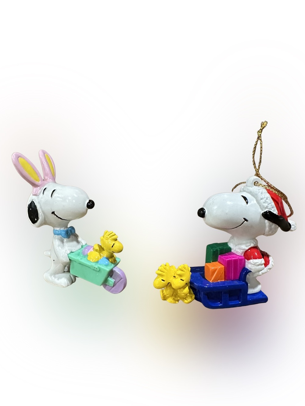 Vintage Peanuts Snoopy Woodstock Christmas Ornament & Mini Easter Figure